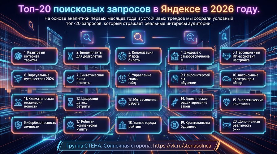 Топ‑20 поисковых запросов в Яндексе